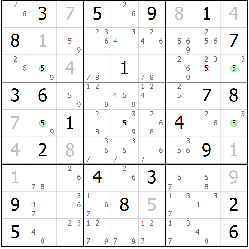 Position des candidats pour la solution de la Gr 30 page 33 du magazine de sudoku Sudoku Suprême n° 037