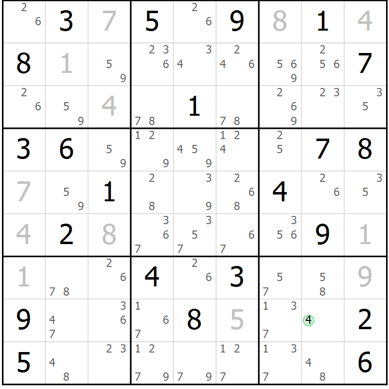 Position des candidats pour la solution de la Gr 30 page 33 du magazine de sudoku Sudoku Suprême n° 037