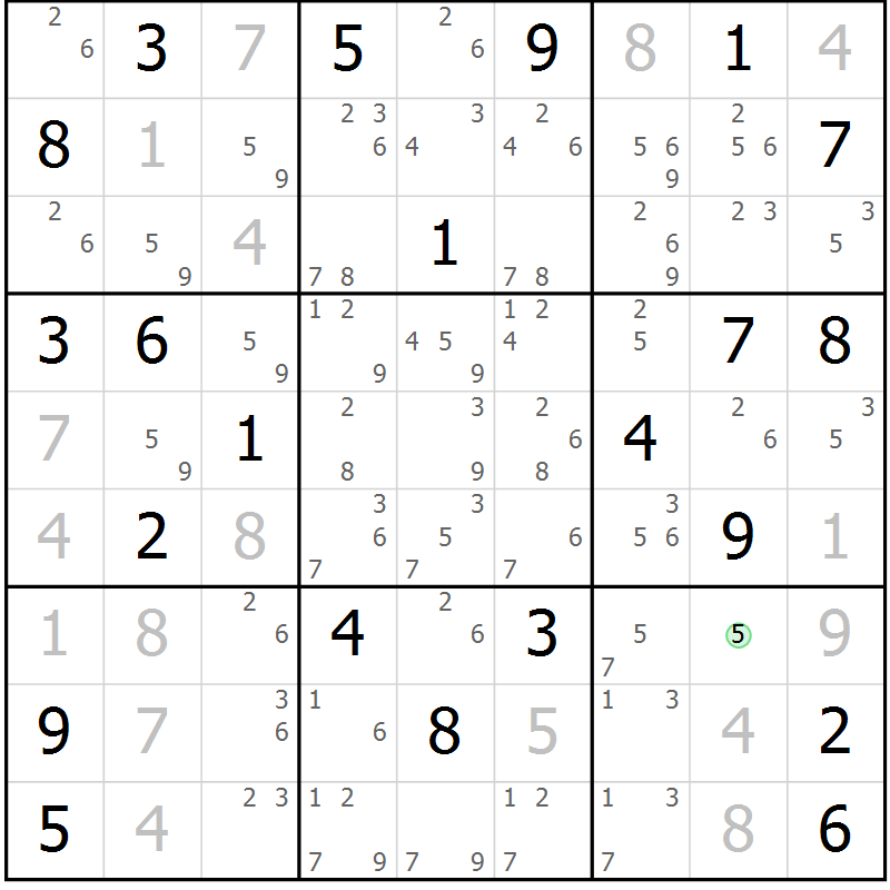 Position des candidats pour la solution de la Gr 30 page 33 du magazine de sudoku Sudoku Suprême n° 037