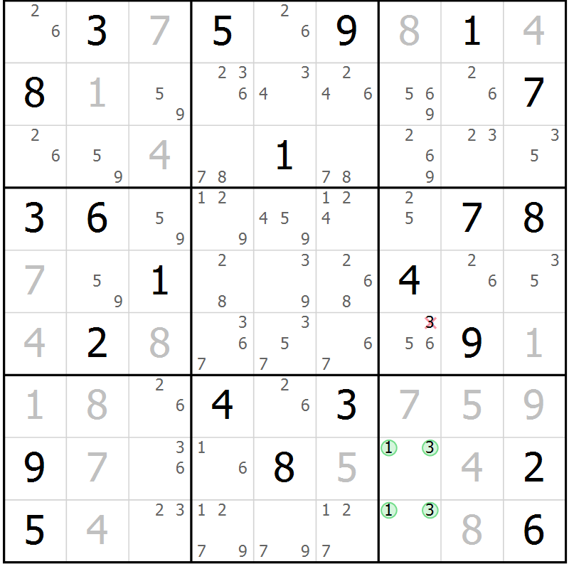 Position des candidats pour la solution de la Gr 30 page 33 du magazine de sudoku Sudoku Suprême n° 037