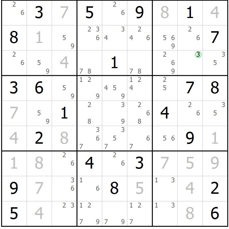 Position des candidats pour la solution de la Gr 30 page 33 du magazine de sudoku Sudoku Suprême n° 037