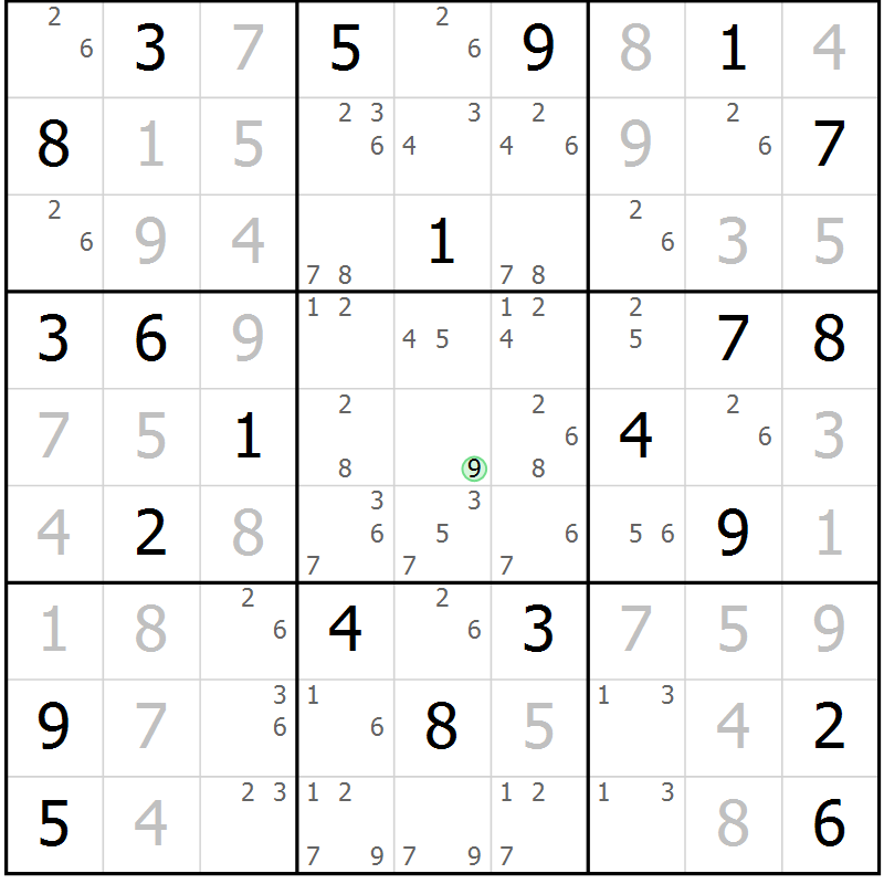 Position des candidats pour la solution de la Gr 30 page 33 du magazine de sudoku Sudoku Suprême n° 037