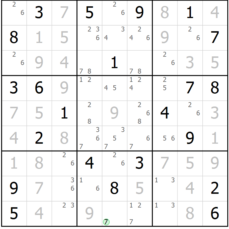 Position des candidats pour la solution de la Gr 30 page 33 du magazine de sudoku Sudoku Suprême n° 037
