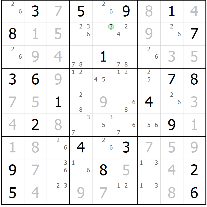 Position des candidats pour la solution de la Gr 30 page 33 du magazine de sudoku Sudoku Suprême n° 037