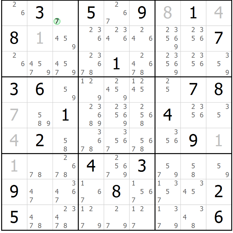 Position des candidats pour la solution de la Gr 30 page 33 du magazine de sudoku Sudoku Suprême n° 037