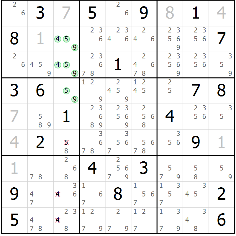 Position des candidats pour la solution de la Gr 30 page 33 du magazine de sudoku Sudoku Suprême n° 037