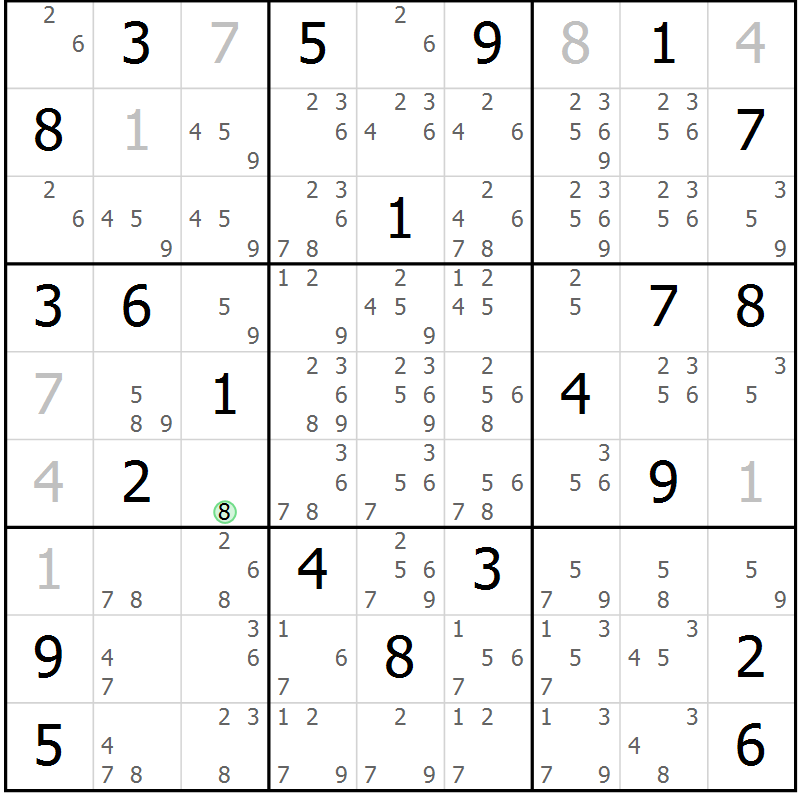 Position des candidats pour la solution de la Gr 30 page 33 du magazine de sudoku Sudoku Suprême n° 037