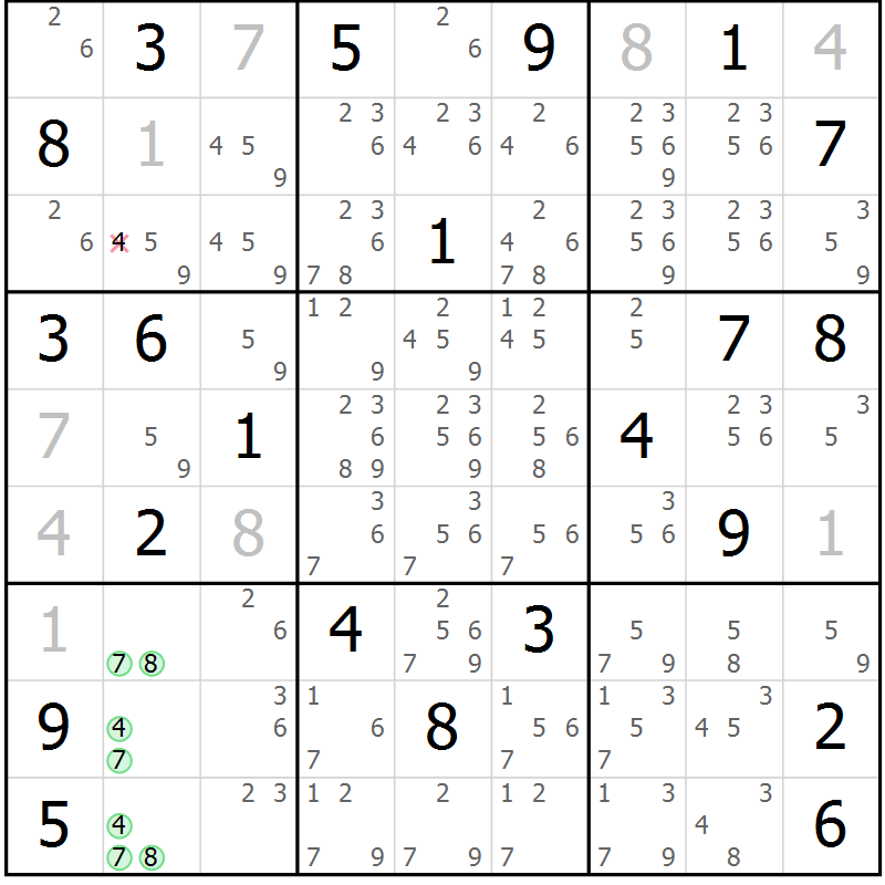 Position des candidats pour la solution de la Gr 30 page 33 du magazine de sudoku Sudoku Suprême n° 037