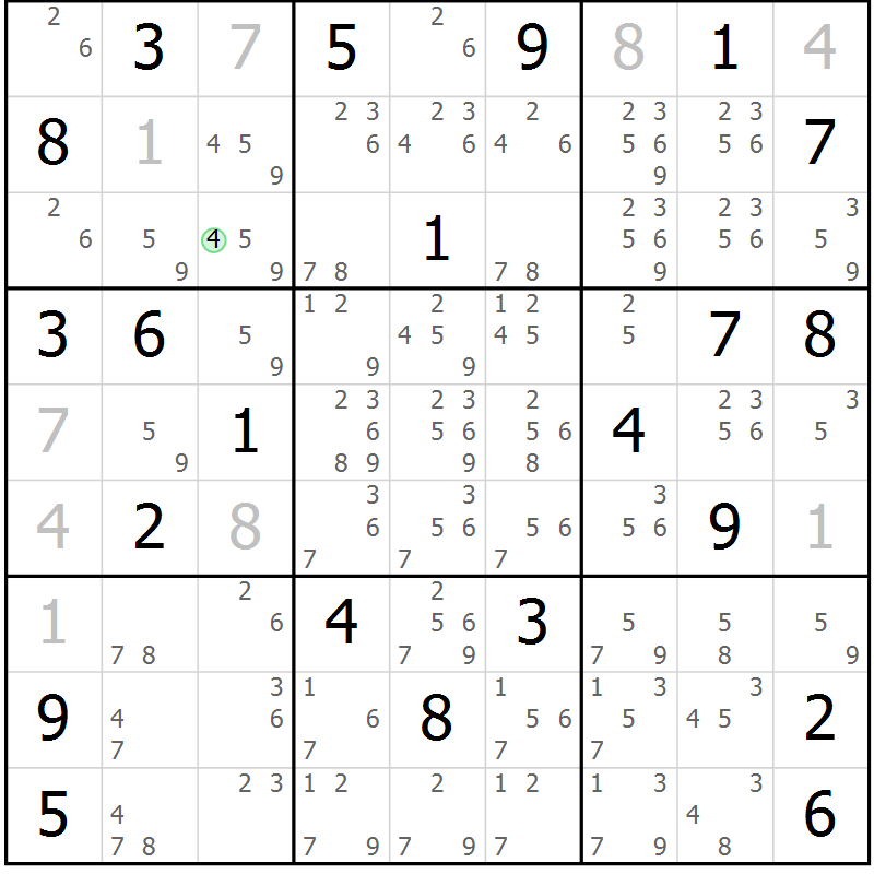 Position des candidats pour la solution de la Gr 30 page 33 du magazine de sudoku Sudoku Suprême n° 037