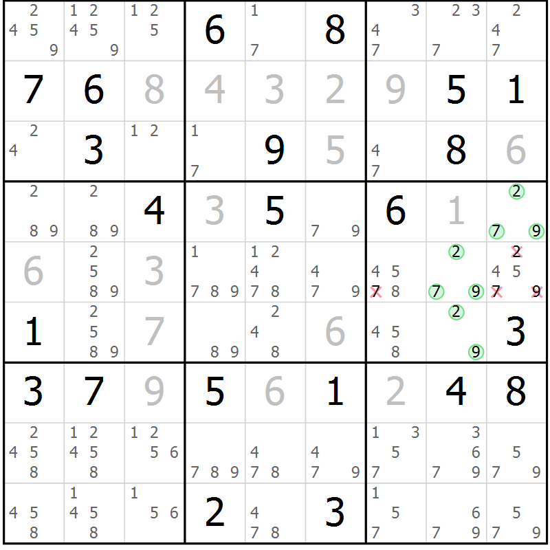 Position des candidats pour la solution de la Gr 31 page 34 du magazine de sudoku Sudoku Suprême n° 037