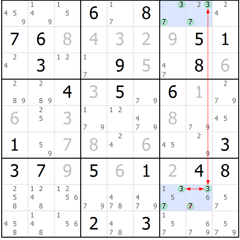 Position des candidats pour la solution de la Gr 31 page 34 du magazine de sudoku Sudoku Suprême n° 037
