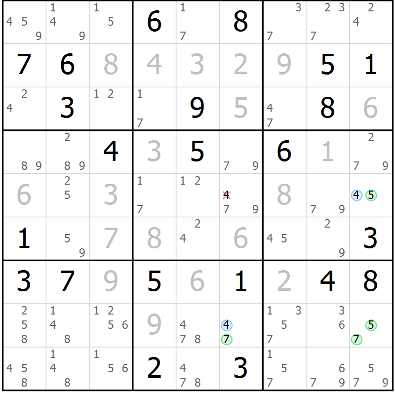 Position des candidats pour la solution de la Gr 31 page 34 du magazine de sudoku Sudoku Suprême n° 037