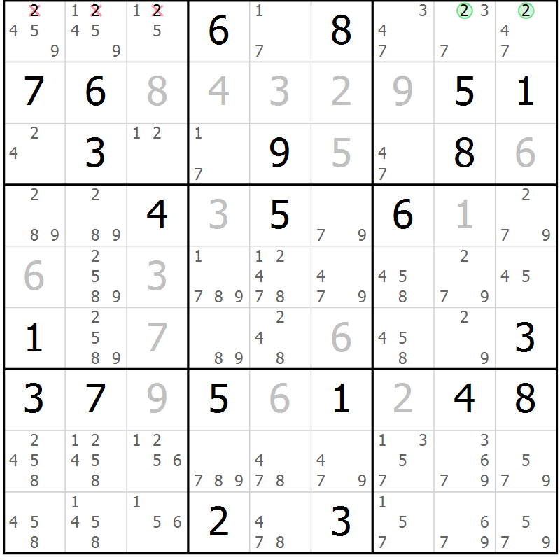 Position des candidats pour la solution de la Gr 31 page 34 du magazine de sudoku Sudoku Suprême n° 037