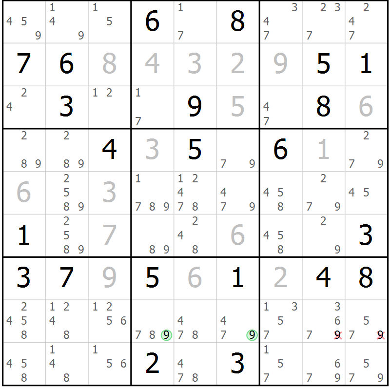 Position des candidats pour la solution de la Gr 31 page 34 du magazine de sudoku Sudoku Suprême n° 037