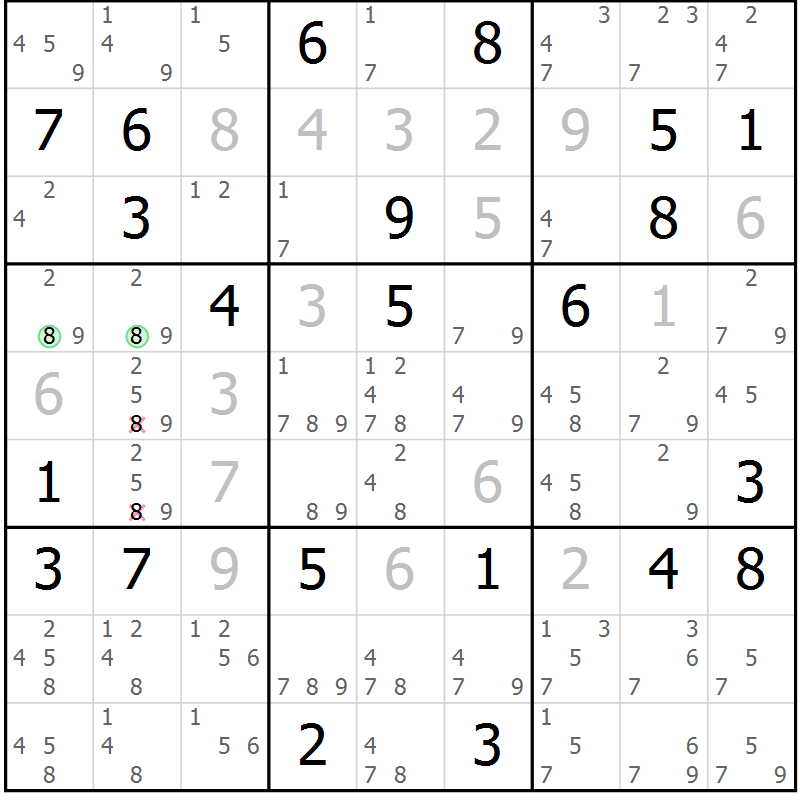 Position des candidats pour la solution de la Gr 31 page 34 du magazine de sudoku Sudoku Suprême n° 037