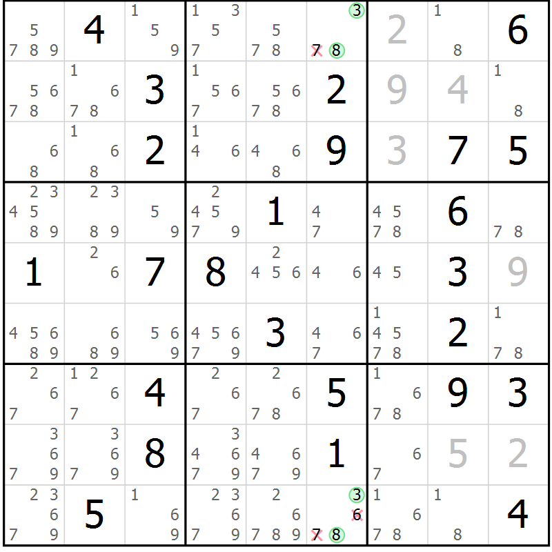 Position des candidats pour la solution de la Gr 32 page 35 du magazine de sudoku Sudoku Suprême n° 037