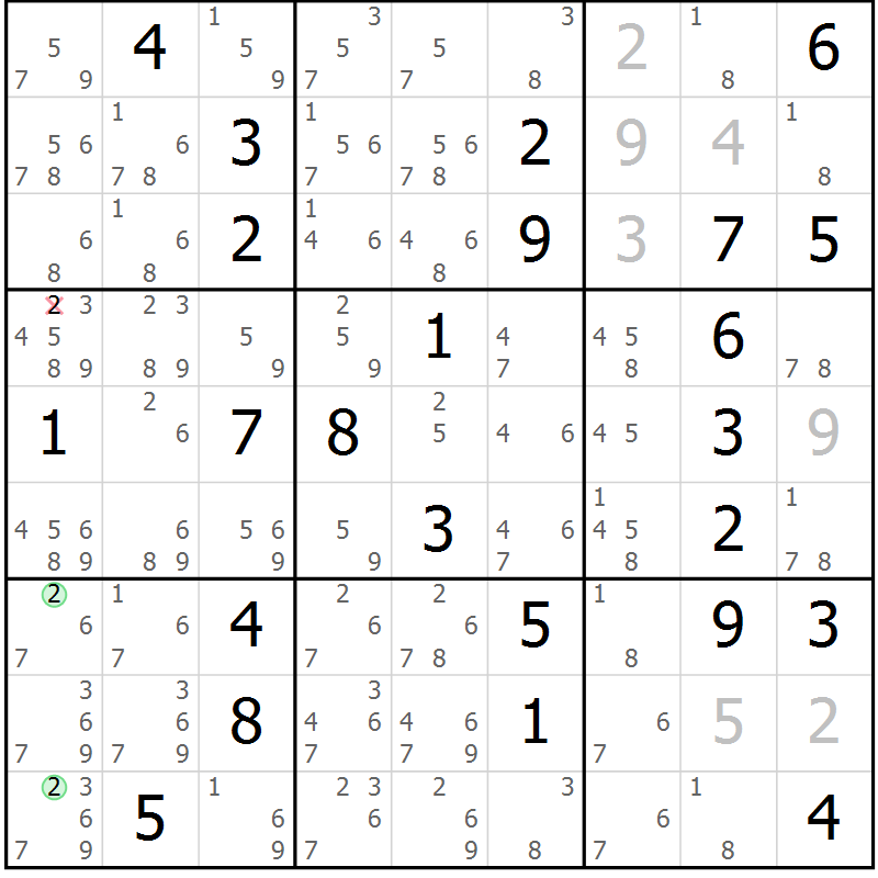 Position des candidats pour la solution de la Gr 32 page 35 du magazine de sudoku Sudoku Suprême n° 037