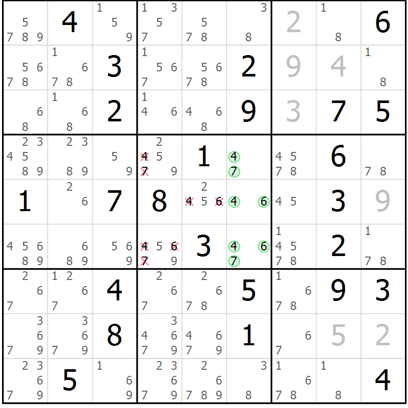 Position des candidats pour la solution de la Gr 32 page 35 du magazine de sudoku Sudoku Suprême n° 037