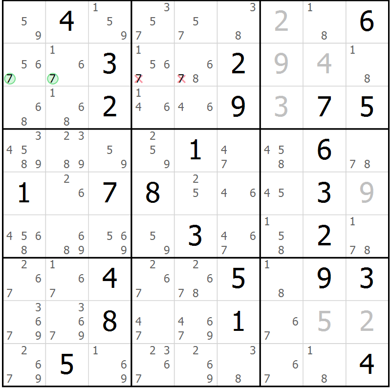 Position des candidats pour la solution de la Gr 32 page 35 du magazine de sudoku Sudoku Suprême n° 037