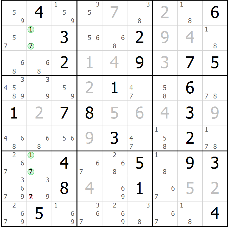 Position des candidats pour la solution de la Gr 32 page 35 du magazine de sudoku Sudoku Suprême n° 037