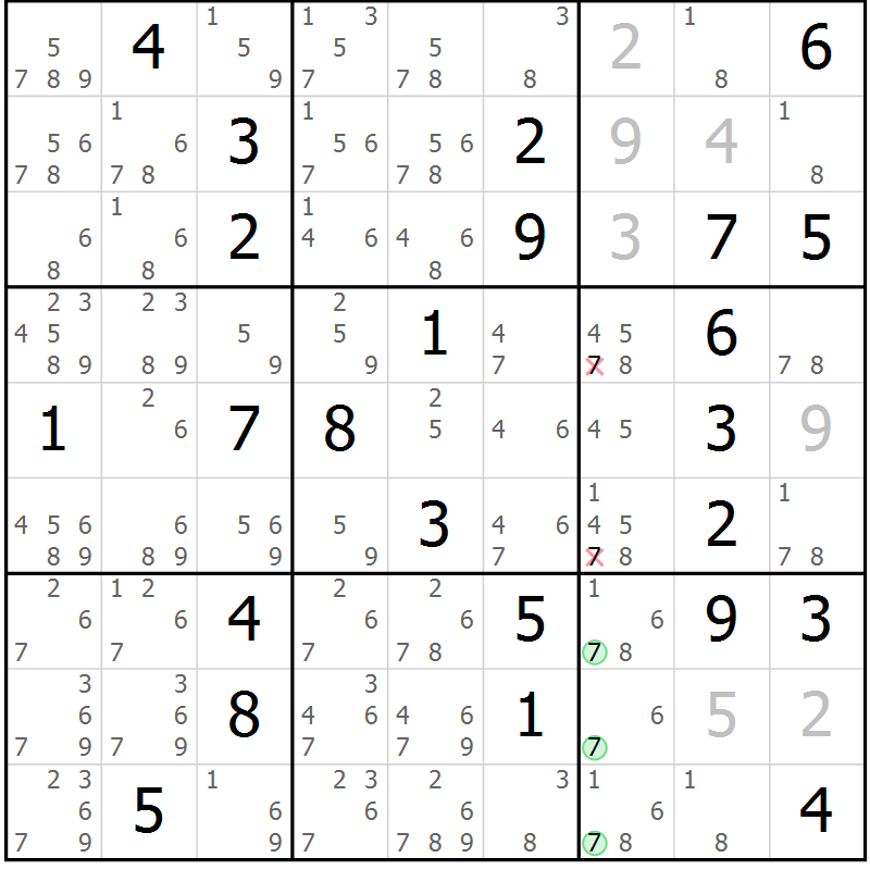Position des candidats pour la solution de la Gr 32 page 35 du magazine de sudoku Sudoku Suprême n° 037