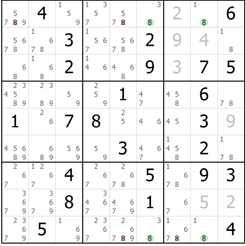 Position des candidats pour la solution de la Gr 32 page 35 du magazine de sudoku Sudoku Suprême n° 037