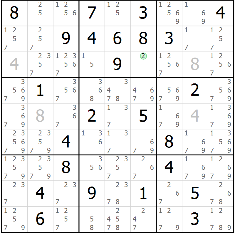 Position des candidats pour la solution de la Gr 33 page 36 du magazine de sudoku Sudoku Suprême n° 037