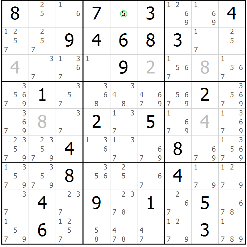 Position des candidats pour la solution de la Gr 33 page 36 du magazine de sudoku Sudoku Suprême n° 037