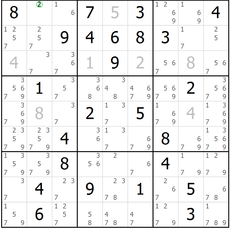 Position des candidats pour la solution de la Gr 33 page 36 du magazine de sudoku Sudoku Suprême n° 037