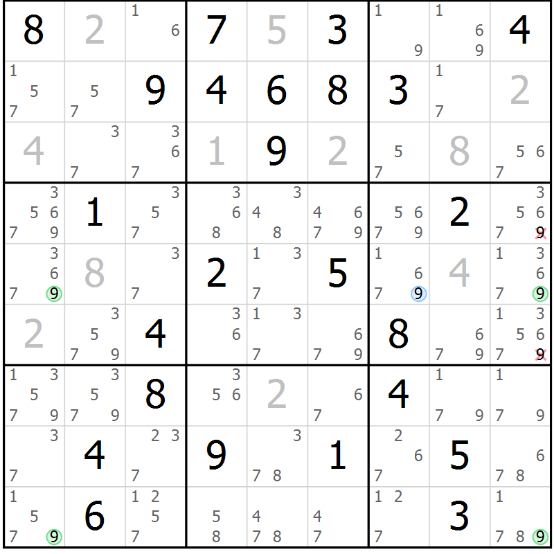 Position des candidats pour la solution de la Gr 33 page 36 du magazine de sudoku Sudoku Suprême n° 037