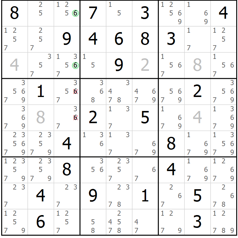 Position des candidats pour la solution de la Gr 33 page 36 du magazine de sudoku Sudoku Suprême n° 037