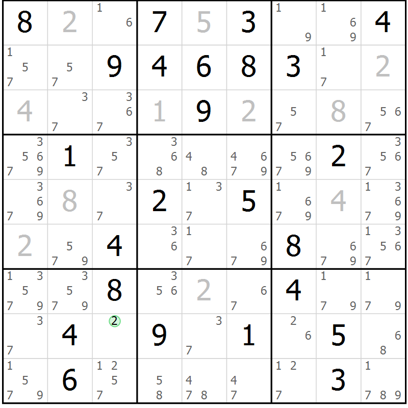 Position des candidats pour la solution de la Gr 33 page 36 du magazine de sudoku Sudoku Suprême n° 037