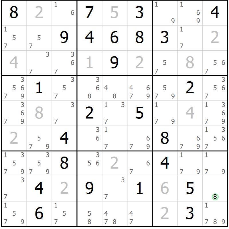 Position des candidats pour la solution de la Gr 33 page 36 du magazine de sudoku Sudoku Suprême n° 037