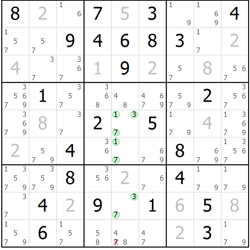 Position des candidats pour la solution de la Gr 33 page 36 du magazine de sudoku Sudoku Suprême n° 037