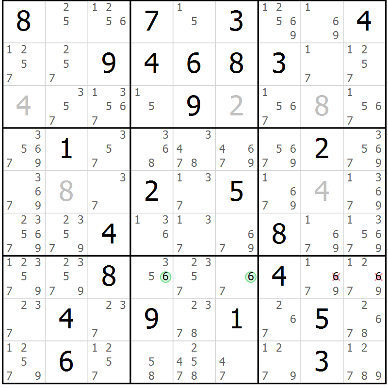 Position des candidats pour la solution de la Gr 33 page 36 du magazine de sudoku Sudoku Suprême n° 037