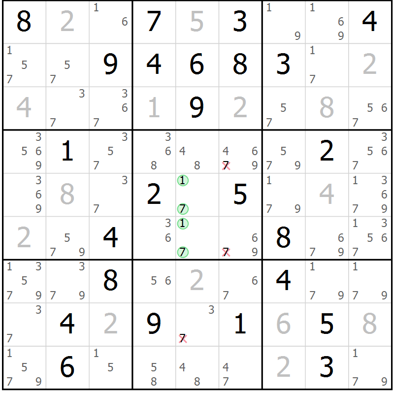 Position des candidats pour la solution de la Gr 33 page 36 du magazine de sudoku Sudoku Suprême n° 037