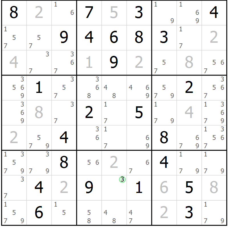 Position des candidats pour la solution de la Gr 33 page 36 du magazine de sudoku Sudoku Suprême n° 037