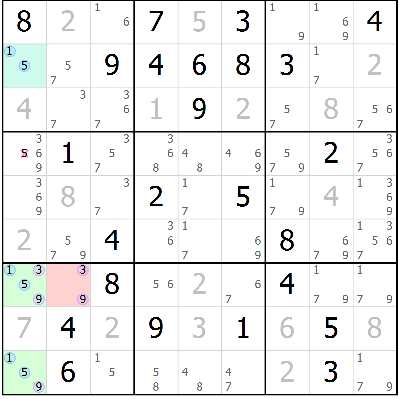 Position des candidats pour la solution de la Gr 33 page 36 du magazine de sudoku Sudoku Suprême n° 037