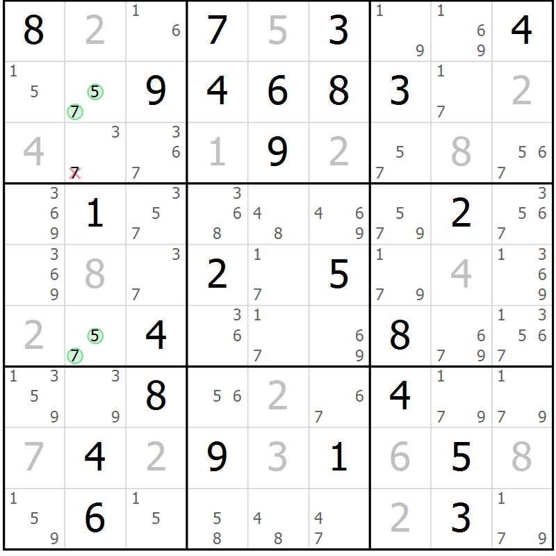 Position des candidats pour la solution de la Gr 33 page 36 du magazine de sudoku Sudoku Suprême n° 037
