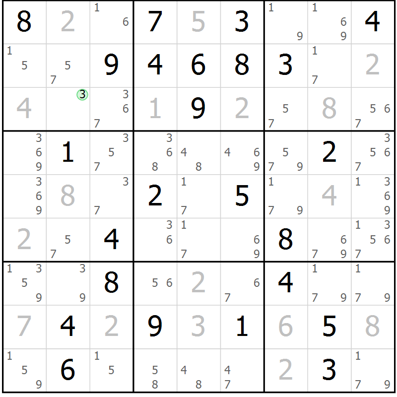 Position des candidats pour la solution de la Gr 33 page 36 du magazine de sudoku Sudoku Suprême n° 037