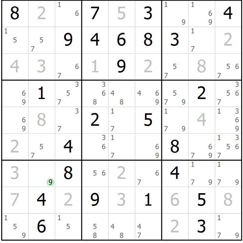 Position des candidats pour la solution de la Gr 33 page 36 du magazine de sudoku Sudoku Suprême n° 037