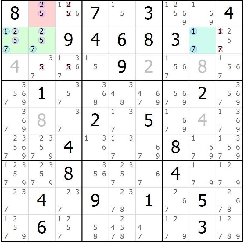Position des candidats pour la solution de la Gr 33 page 36 du magazine de sudoku Sudoku Suprême n° 037