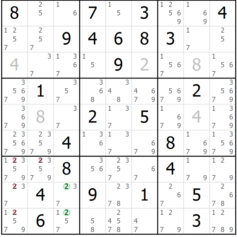 Position des candidats pour la solution de la Gr 33 page 36 du magazine de sudoku Sudoku Suprême n° 037