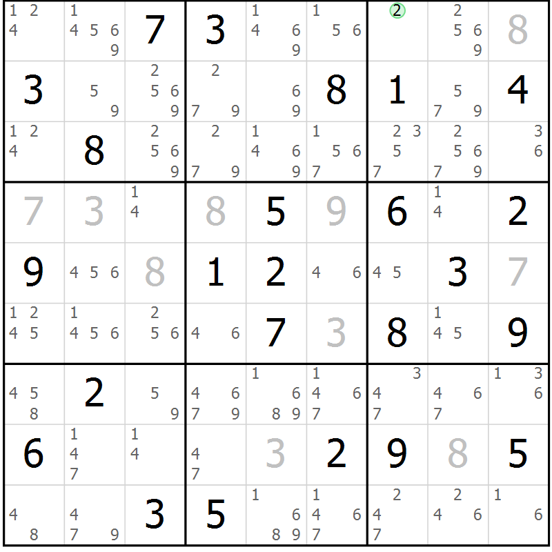 Position des candidats pour la solution de la Gr 34 page 37 du magazine de sudoku Sudoku Suprême n° 037