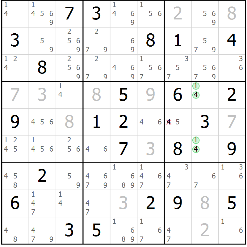 Position des candidats pour la solution de la Gr 34 page 37 du magazine de sudoku Sudoku Suprême n° 037