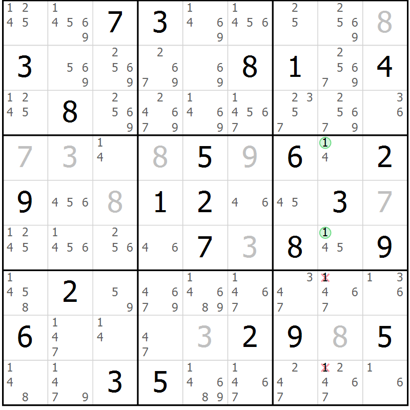 Position des candidats pour la solution de la Gr 34 page 37 du magazine de sudoku Sudoku Suprême n° 037