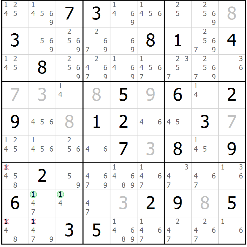 Position des candidats pour la solution de la Gr 34 page 37 du magazine de sudoku Sudoku Suprême n° 037