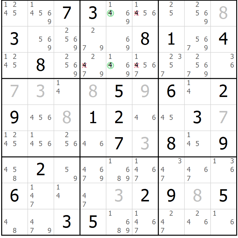 Position des candidats pour la solution de la Gr 34 page 37 du magazine de sudoku Sudoku Suprême n° 037