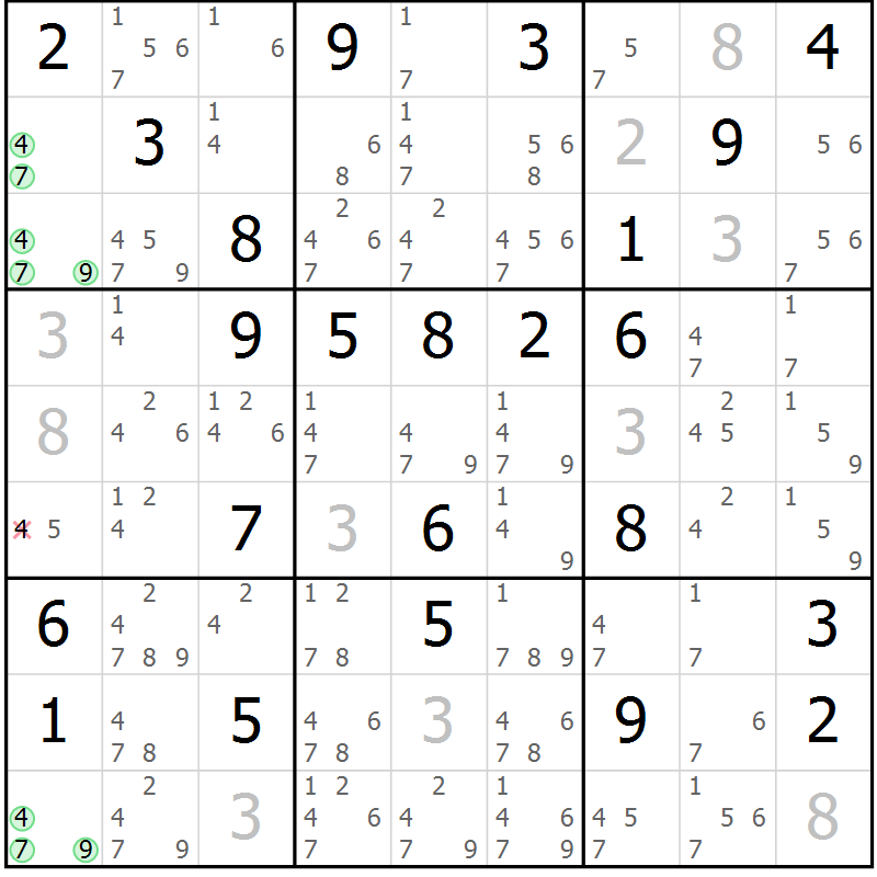 Position des candidats pour la solution de la Gr 35 page 38 du magazine de sudoku Sudoku Suprême n° 037