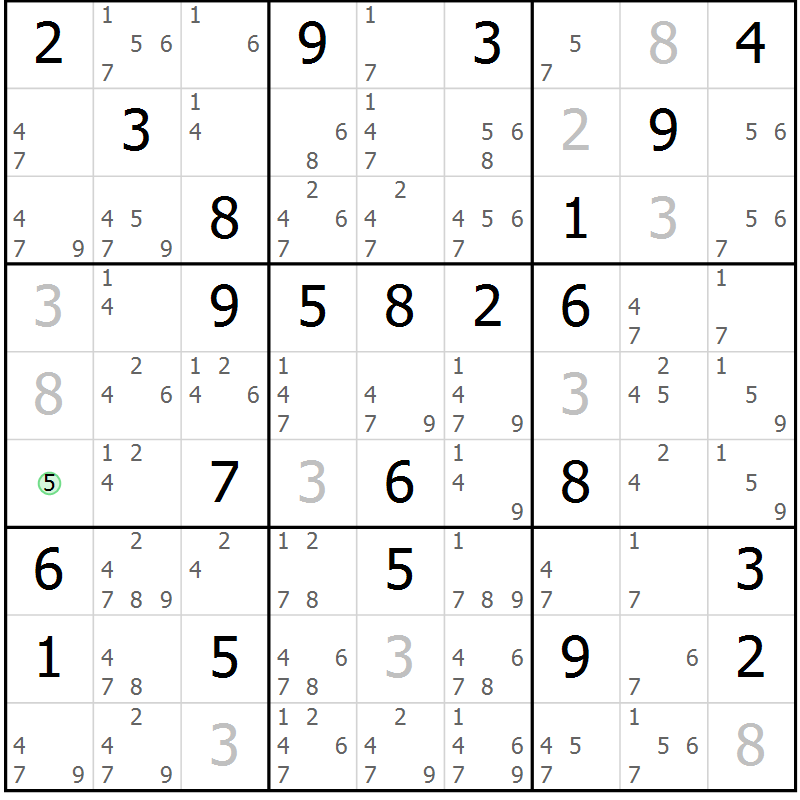Position des candidats pour la solution de la Gr 35 page 38 du magazine de sudoku Sudoku Suprême n° 037